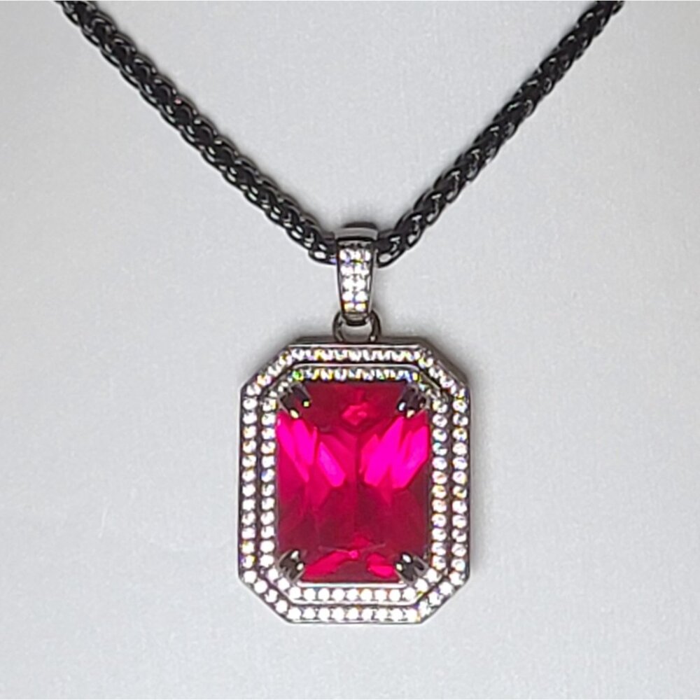 Black Gothic Lab Ruby Halo Pendant Necklace Rope Chain NWT